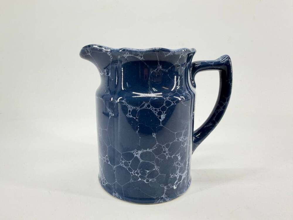 Blue White Bubble Glaze Ceramic Pitcher Taiwan Decorative Jug Handle 1.30 lb